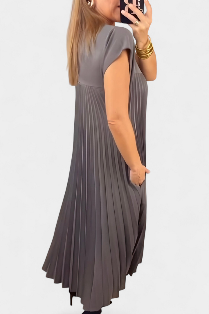 Manuela Robe Sans Manches avec Plis et Taille Haute
