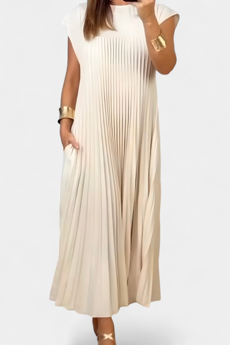 Manuela Robe Sans Manches avec Plis et Taille Haute