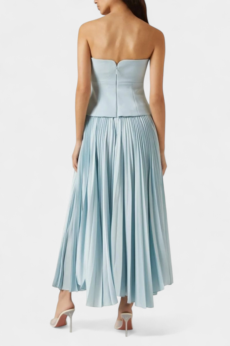 Robe Midi Plissée Clara avec Épaules Dégagées