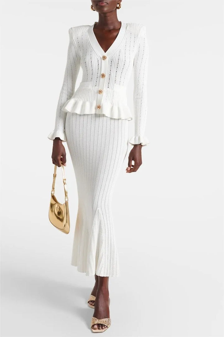 Prudence Ensemble de Robe Midi en Maille Raffinée et Top à Boutons