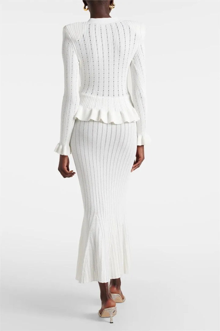 Prudence Ensemble de Robe Midi en Maille Raffinée et Top à Boutons
