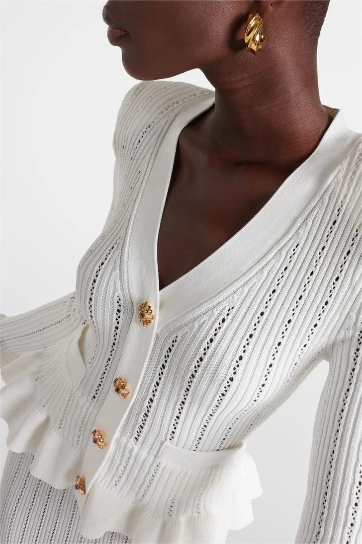 Prudence Ensemble de Robe Midi en Maille Raffinée et Top à Boutons