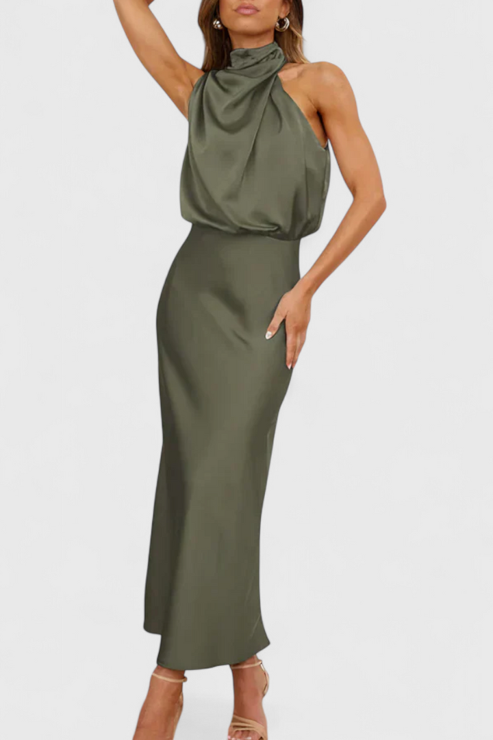 Rina Robe Élégante à Col Halter Drapé
