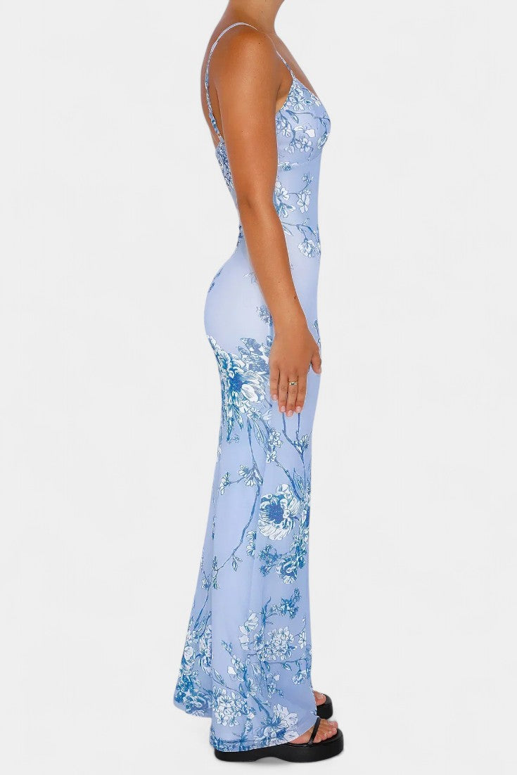 Robe Iris en Dentelle Florale Bleue