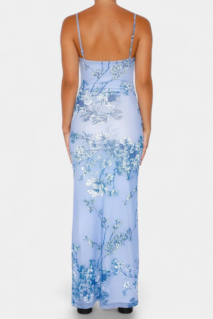 Robe Iris en Dentelle Florale Bleue