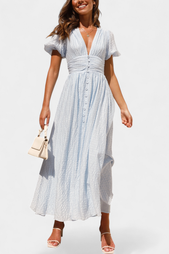 Robe Maxi Mélia avec Décolleté en V et Manches Bouffantes