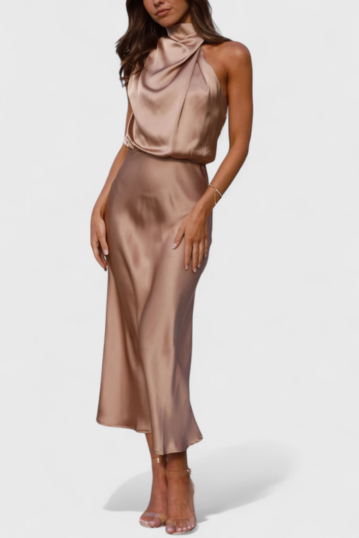 Rina Robe Élégante à Col Halter Drapé