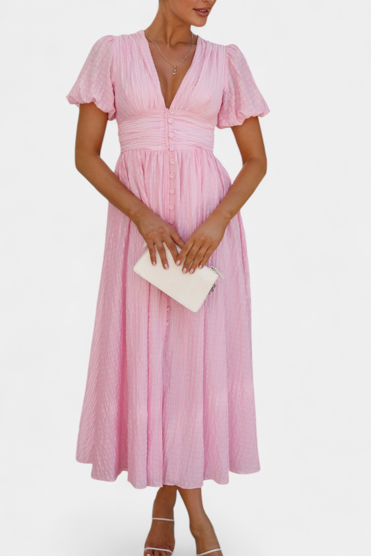 Robe Maxi Mélia avec Décolleté en V et Manches Bouffantes