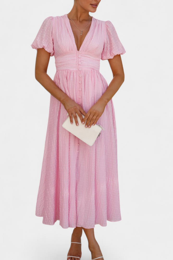 Robe Maxi Mélia avec Décolleté en V et Manches Bouffantes