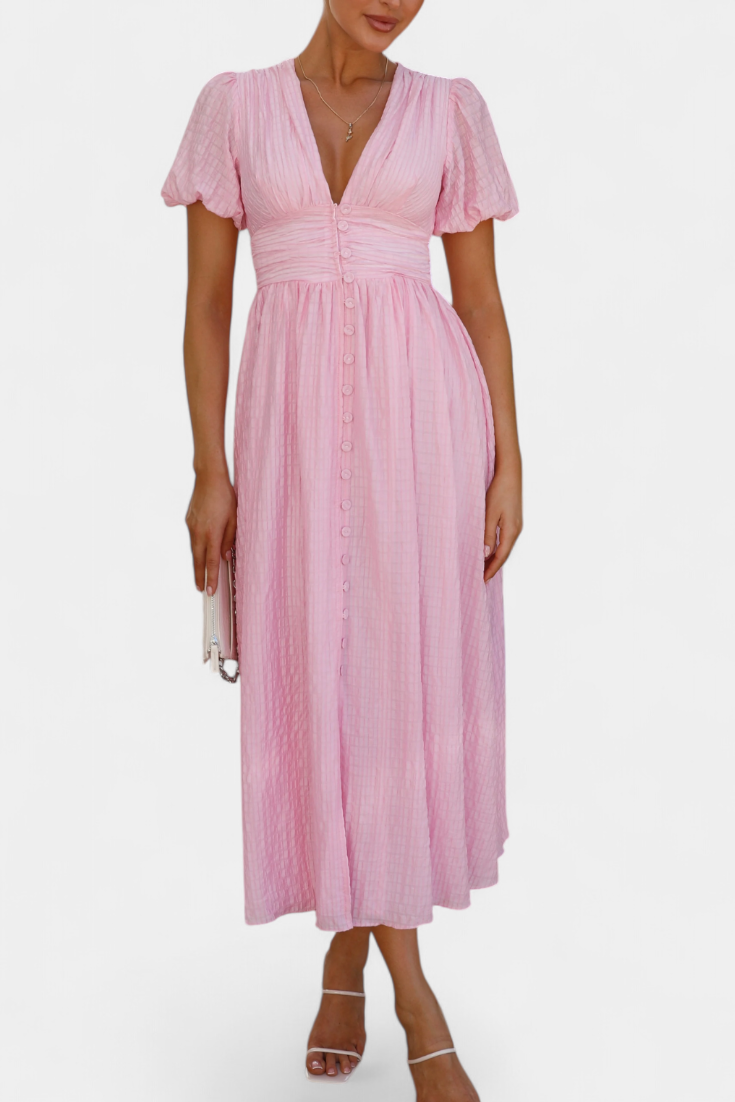 Robe Maxi Mélia avec Décolleté en V et Manches Bouffantes