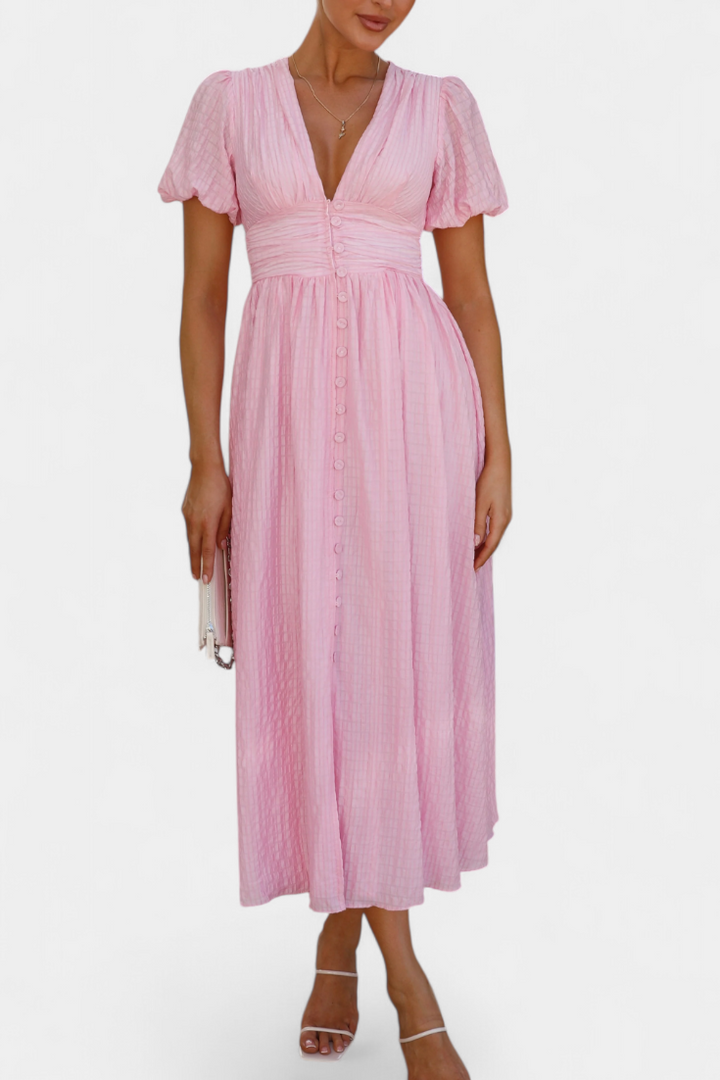 Robe Maxi Mélia avec Décolleté en V et Manches Bouffantes