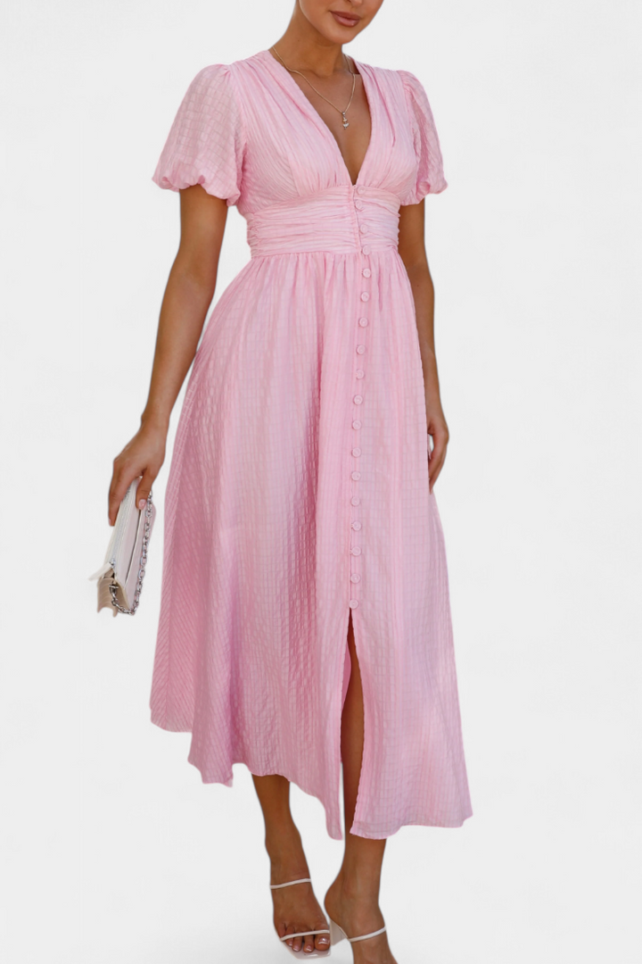 Robe Maxi Mélia avec Décolleté en V et Manches Bouffantes