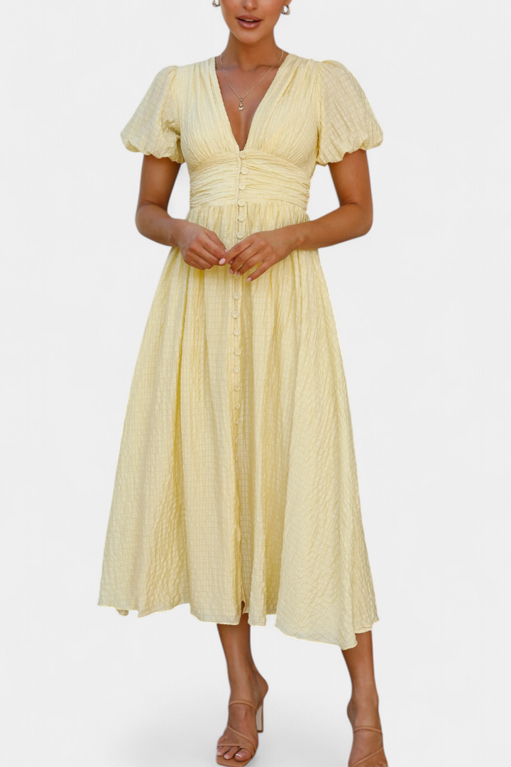 Robe Maxi Mélia avec Décolleté en V et Manches Bouffantes