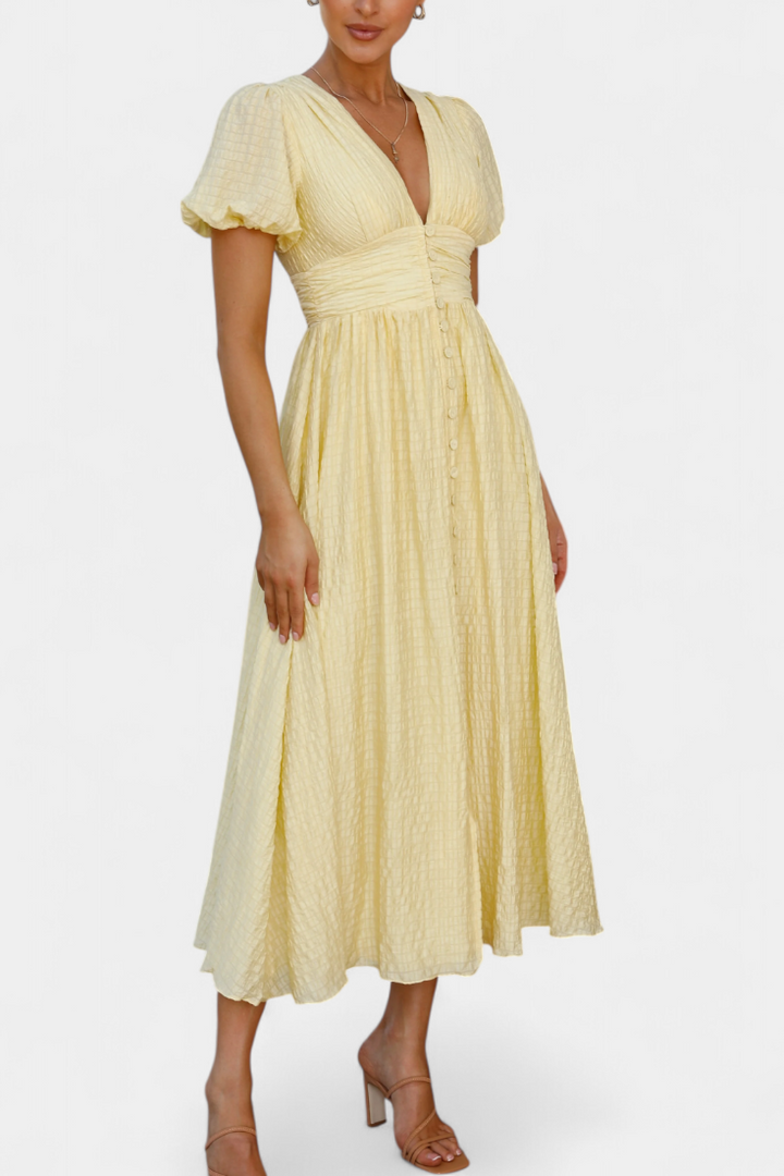 Robe Maxi Mélia avec Décolleté en V et Manches Bouffantes