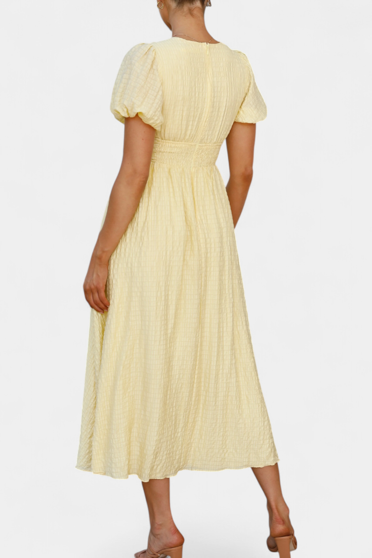 Robe Maxi Mélia avec Décolleté en V et Manches Bouffantes