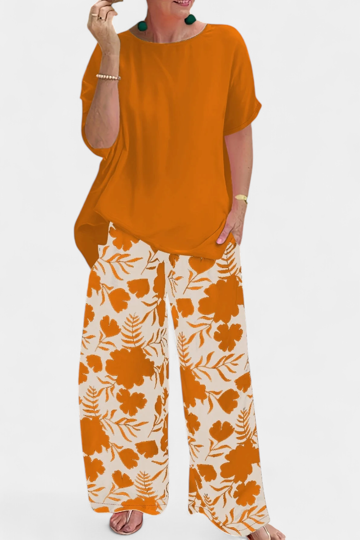 Ensemble Floral Aivy à Deux Pièces avec Touche Décontractée
