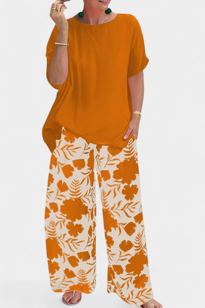 Ensemble Floral Aivy à Deux Pièces avec Touche Décontractée