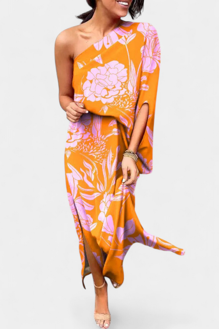 Robe Carlena à Épaule Dénudée avec Imprimé Romantique