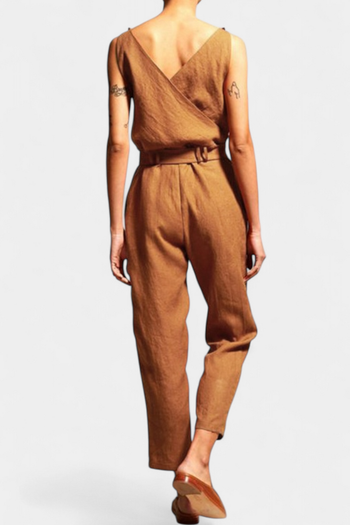 Maggie Mono Sans Manches avec Décolleté en V et Ceinture Croisée en Coton