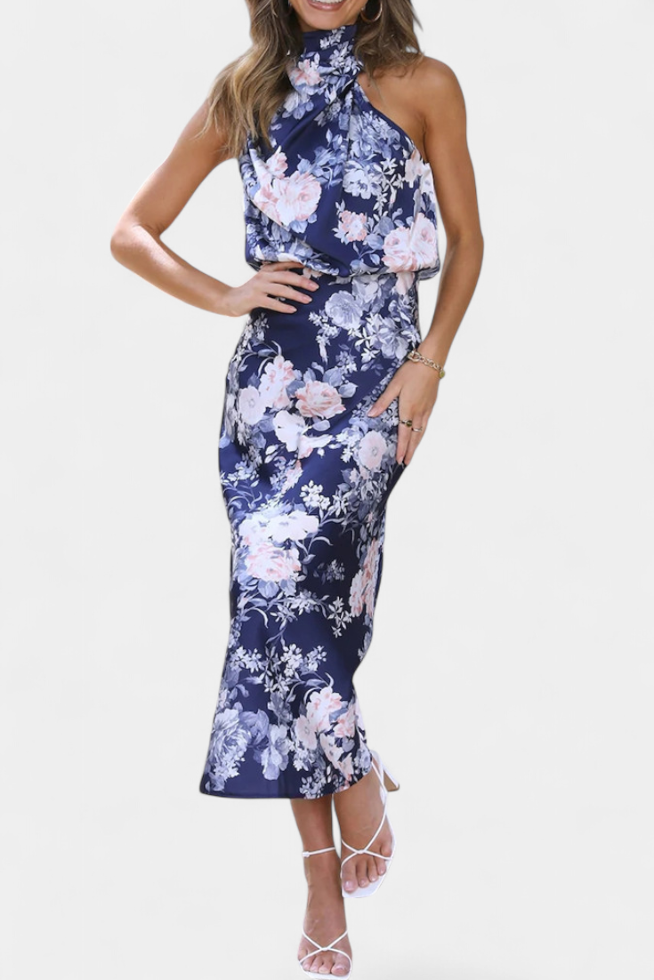 Robe Maxi Fleurie Lisa avec Col Halter et Taille Élastique