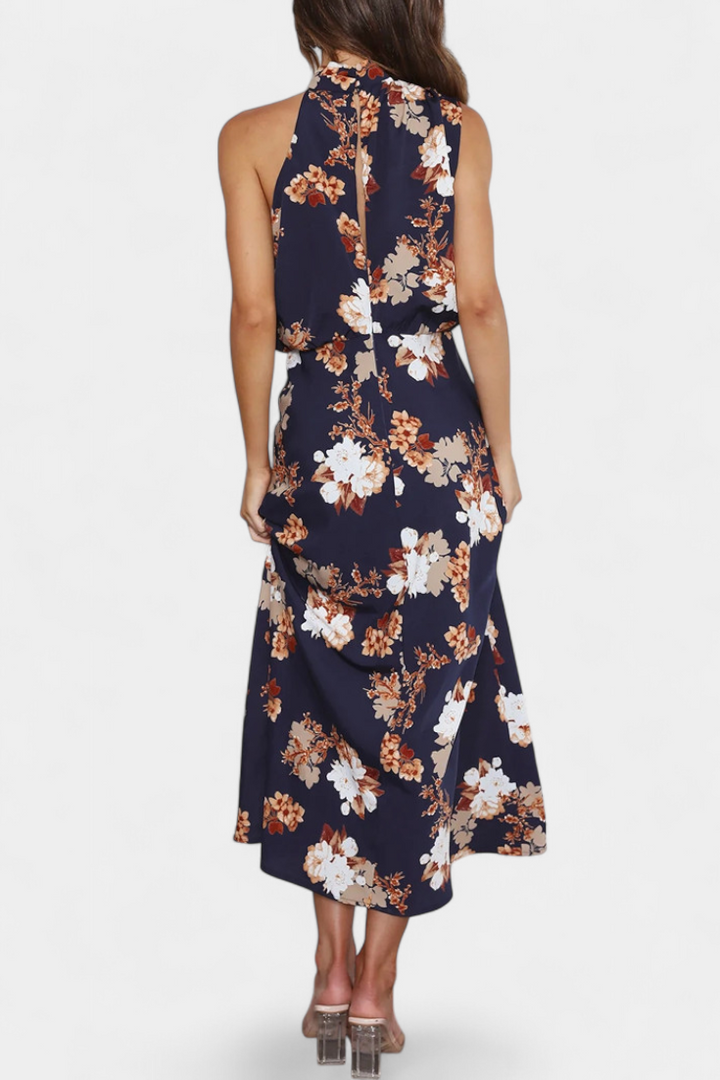 Robe Maxi Fleurie Lisa avec Col Halter et Taille Élastique