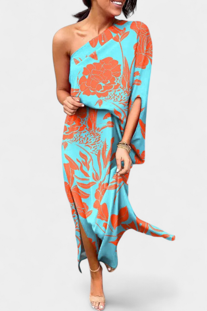 Robe Carlena à Épaule Dénudée avec Imprimé Romantique