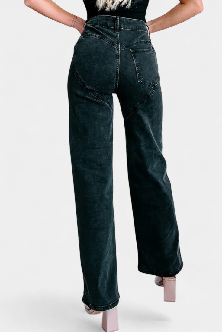 Jeans Evian Délavés Jambe Droite avec Strass