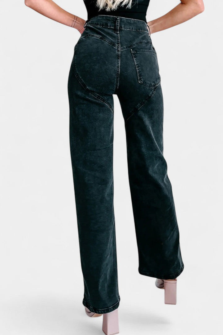 Jeans Evian Délavés Jambe Droite avec Strass