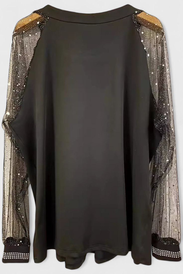 Blouse Flor Élégante avec Manches en Tulle et Accents de Strass