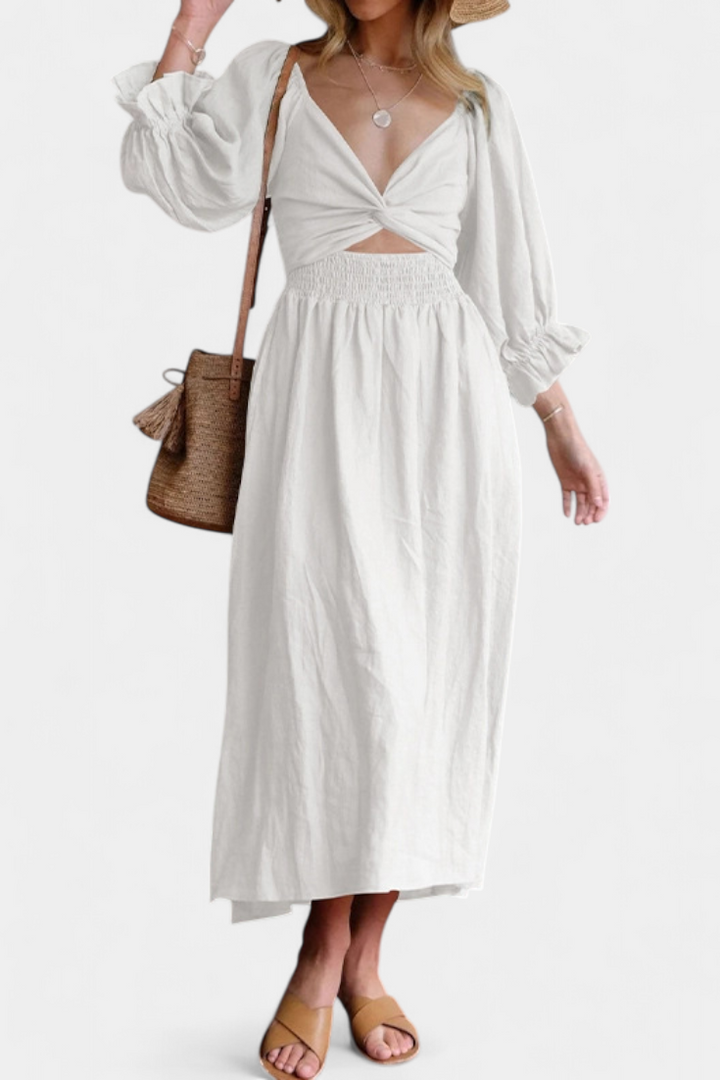 Robe Petra à Deux Niveaux avec Corps Froncé et Manches Bouffantes