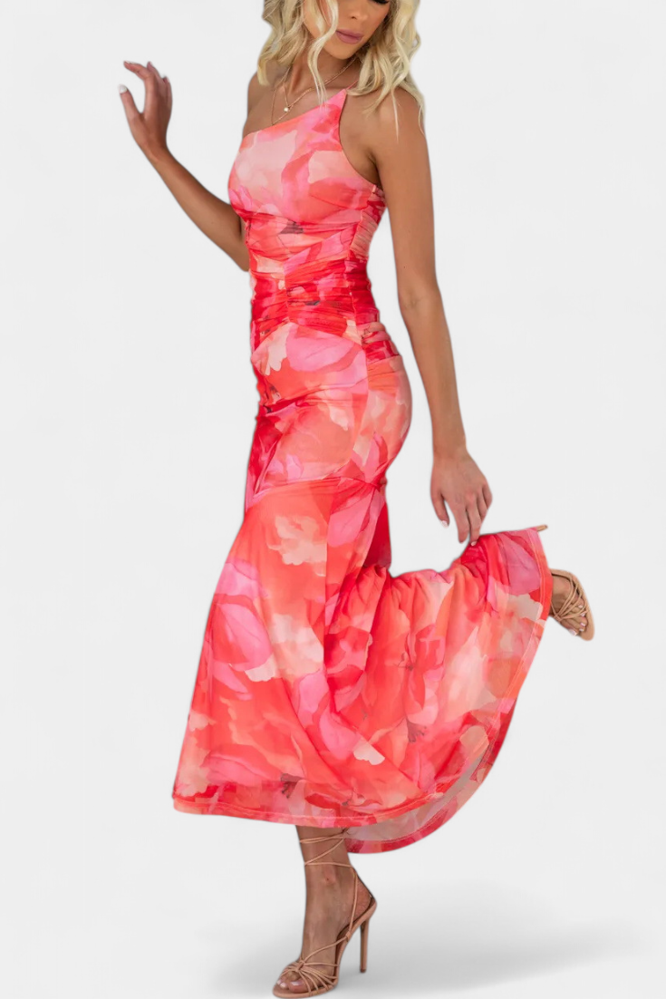 Abigail Robe Longue Fleurie à Une Seule Manche