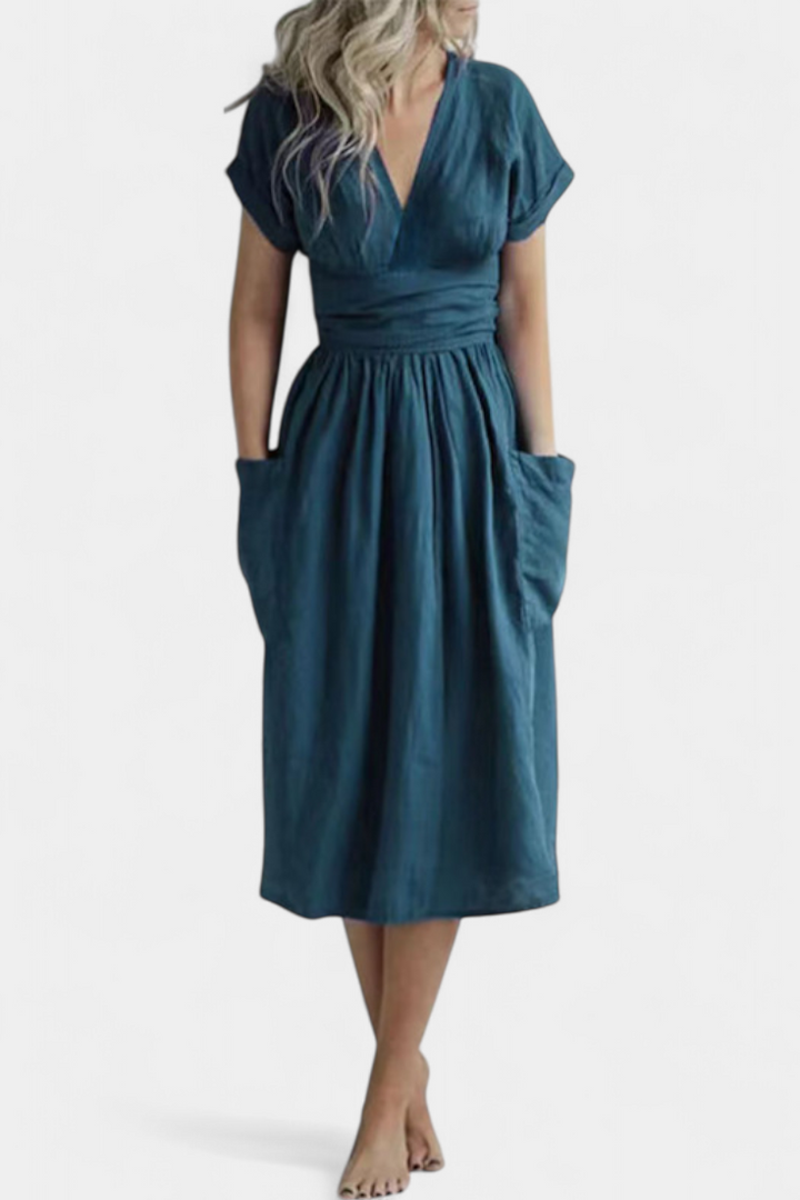 Robe Cressida en Coton avec Décolleté en V et Taille Ajustable