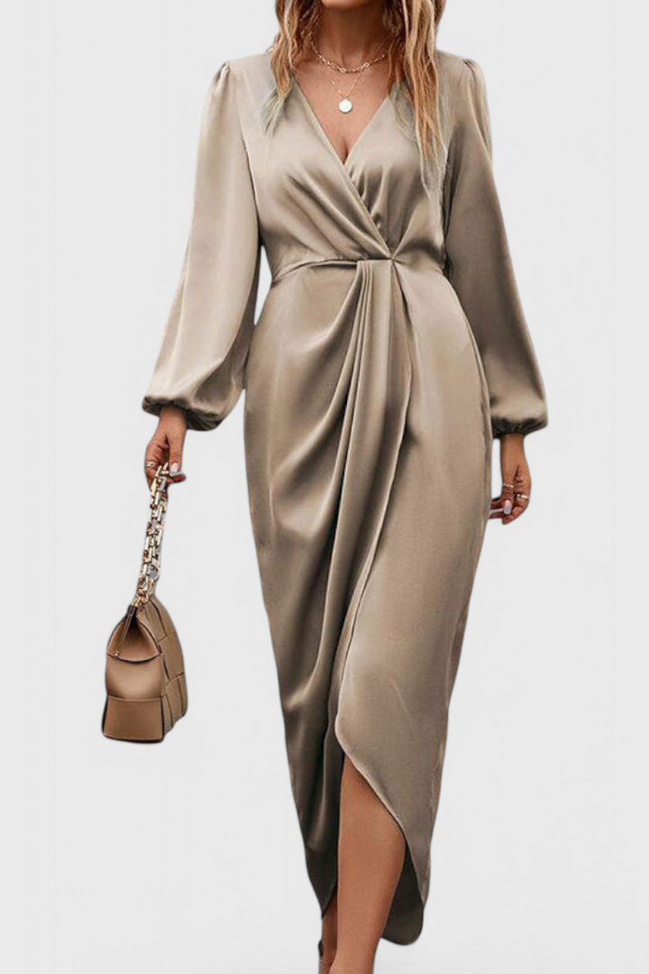 Giada Robe Longue Élégante avec Décolleté en V et Fente Latérale