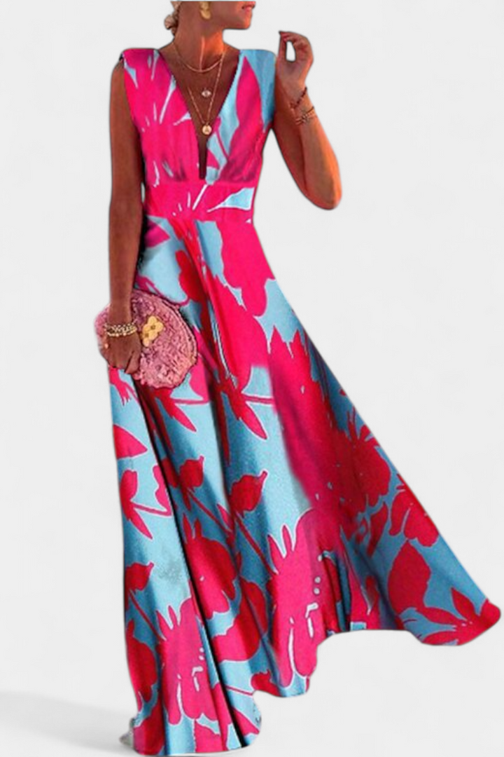 Robe Salma A Ligne avec Imprimé Minimaliste et Col en V
