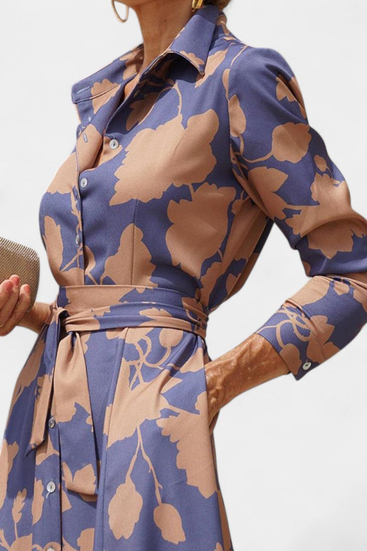 Robe Midi Samaria à Boutons avec Col Floral