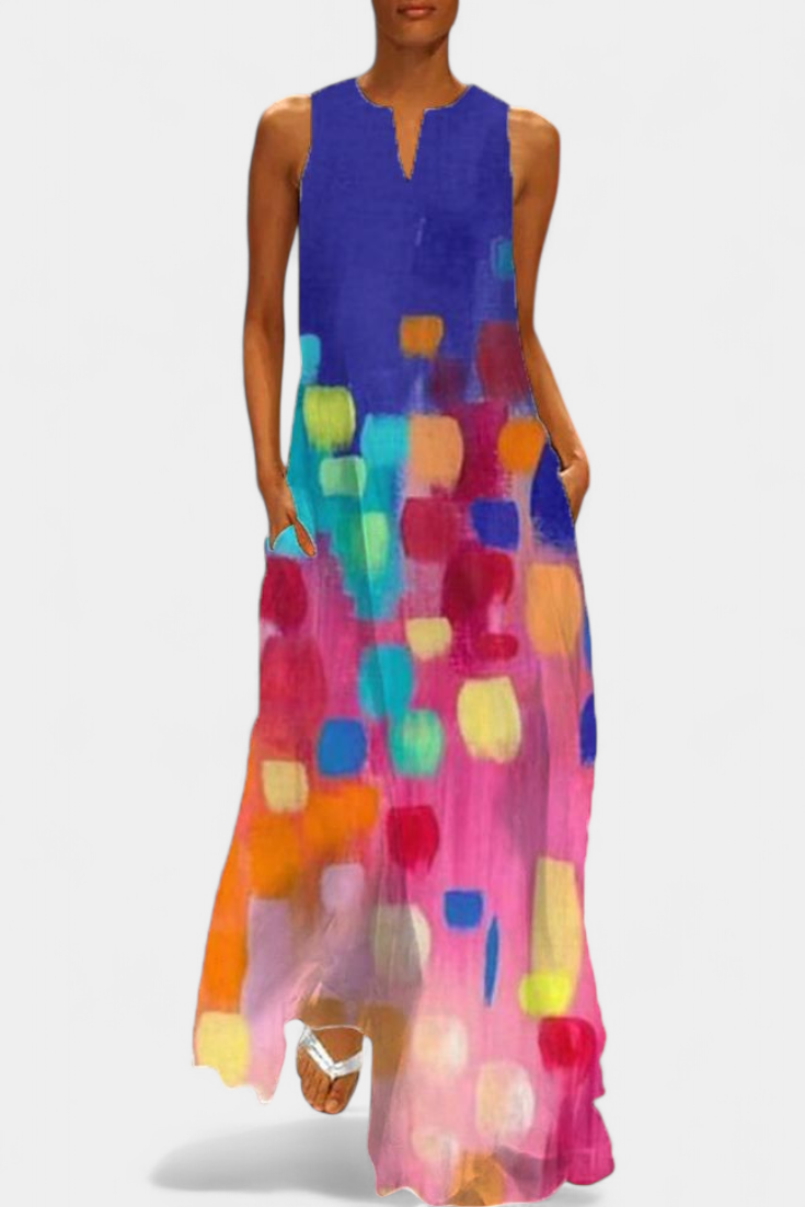 Robe Enna Colorée Sans Manches avec Décolleté en V