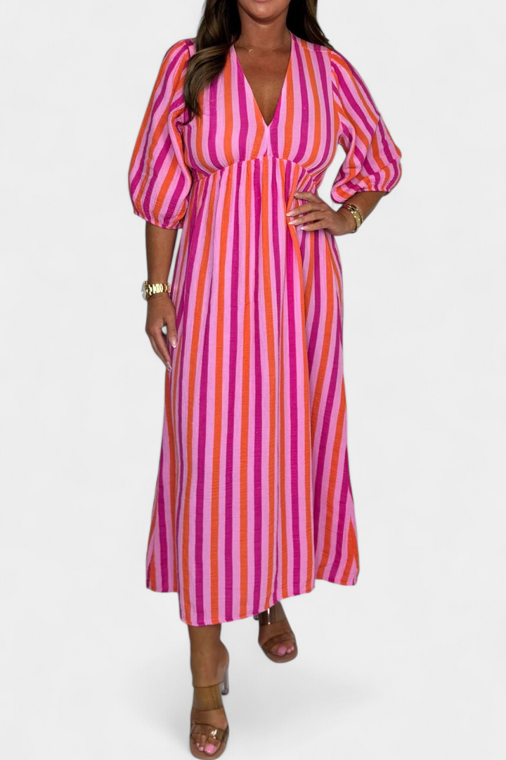 Ercilia Robe Midi avec Imprimé Vibrant et Manches Bouffantes
