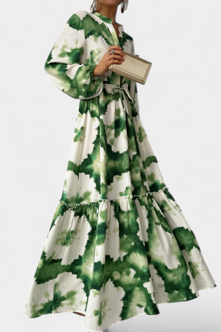 Robe Maxi María à Manches Longues avec Décolleté en V