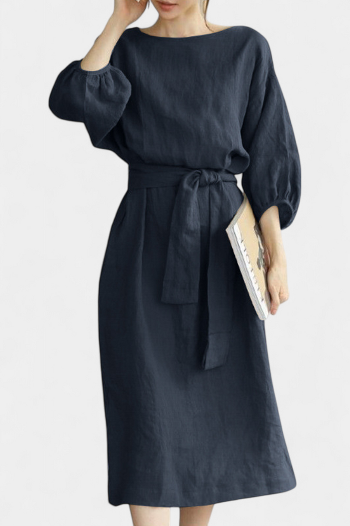 Robe Krisbel en Lin et Coton avec Ceinture Nœud