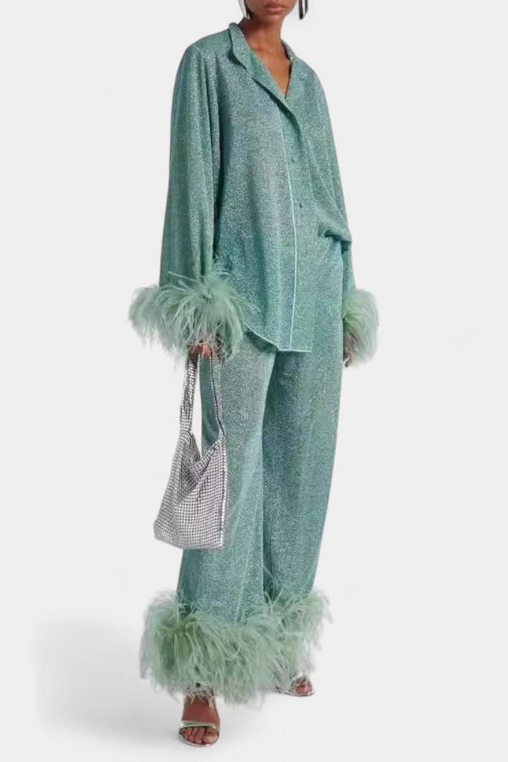 Polina Ensemble de Deux Pièces avec Collier de Plumes
