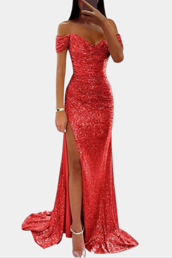 Robe Sirène Off-Shoulder avec Sequins