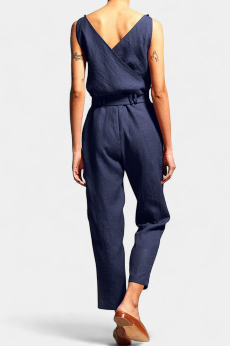 Maggie Mono Sans Manches avec Décolleté en V et Ceinture Croisée en Coton