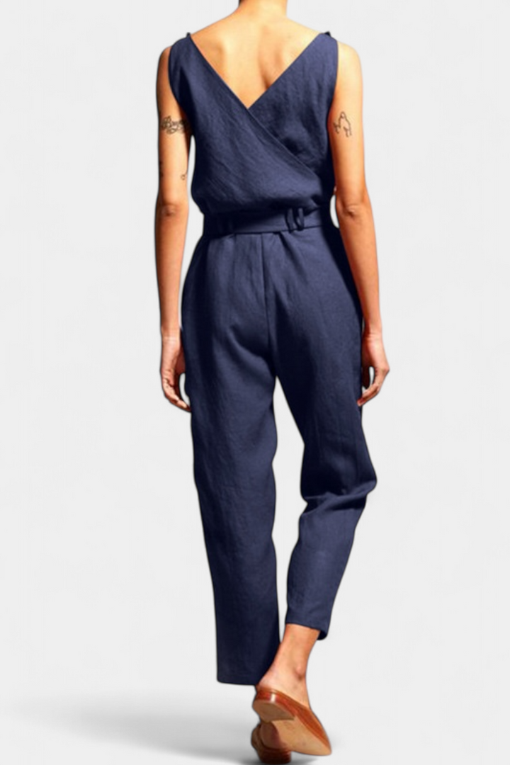 Maggie Mono Sans Manches avec Décolleté en V et Ceinture Croisée en Coton