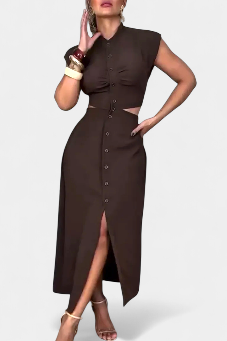 Griselda Robe Midi avec Boutons et Taille Ouverte
