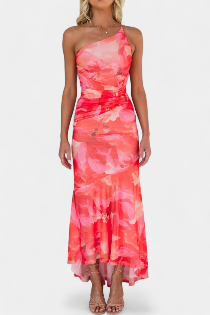 Abigail Robe Longue Fleurie à Une Seule Manche