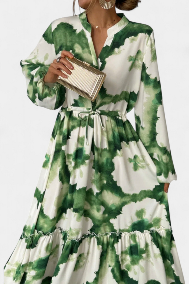 Robe Maxi María à Manches Longues avec Décolleté en V