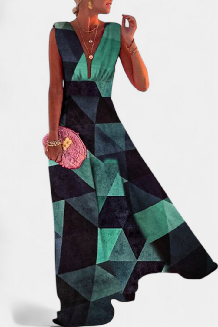 Robe Salma A Ligne avec Imprimé Minimaliste et Col en V