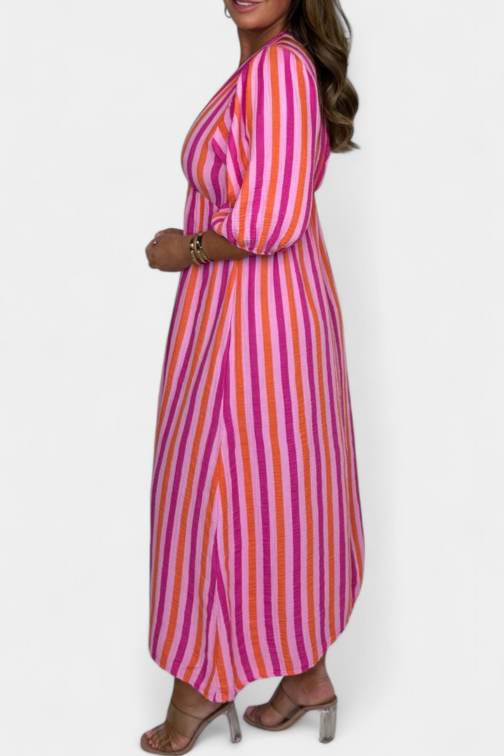 Ercilia Robe Midi avec Imprimé Vibrant et Manches Bouffantes