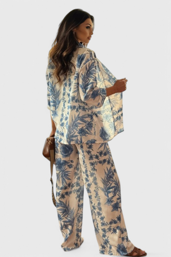 Odile Ensemble en Mélange de Coton avec Top à Manches 3/4 et Pantalons avec Poches