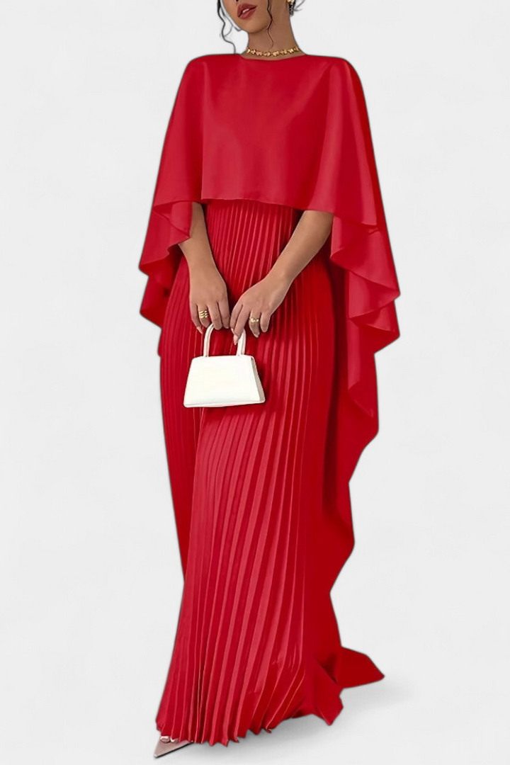 Robe Maxi Jane à Col Haut avec Plis et Manches Volantes